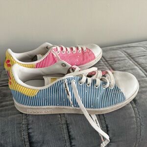 Adidas Stan Smith Pink and Blue Striped Shoes